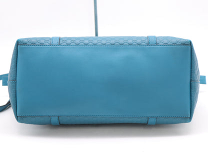 GUCCI 449657 Leather Micro Guccissima 2-Way Bag with Shoulder Strap, Turquoise Tote Bag