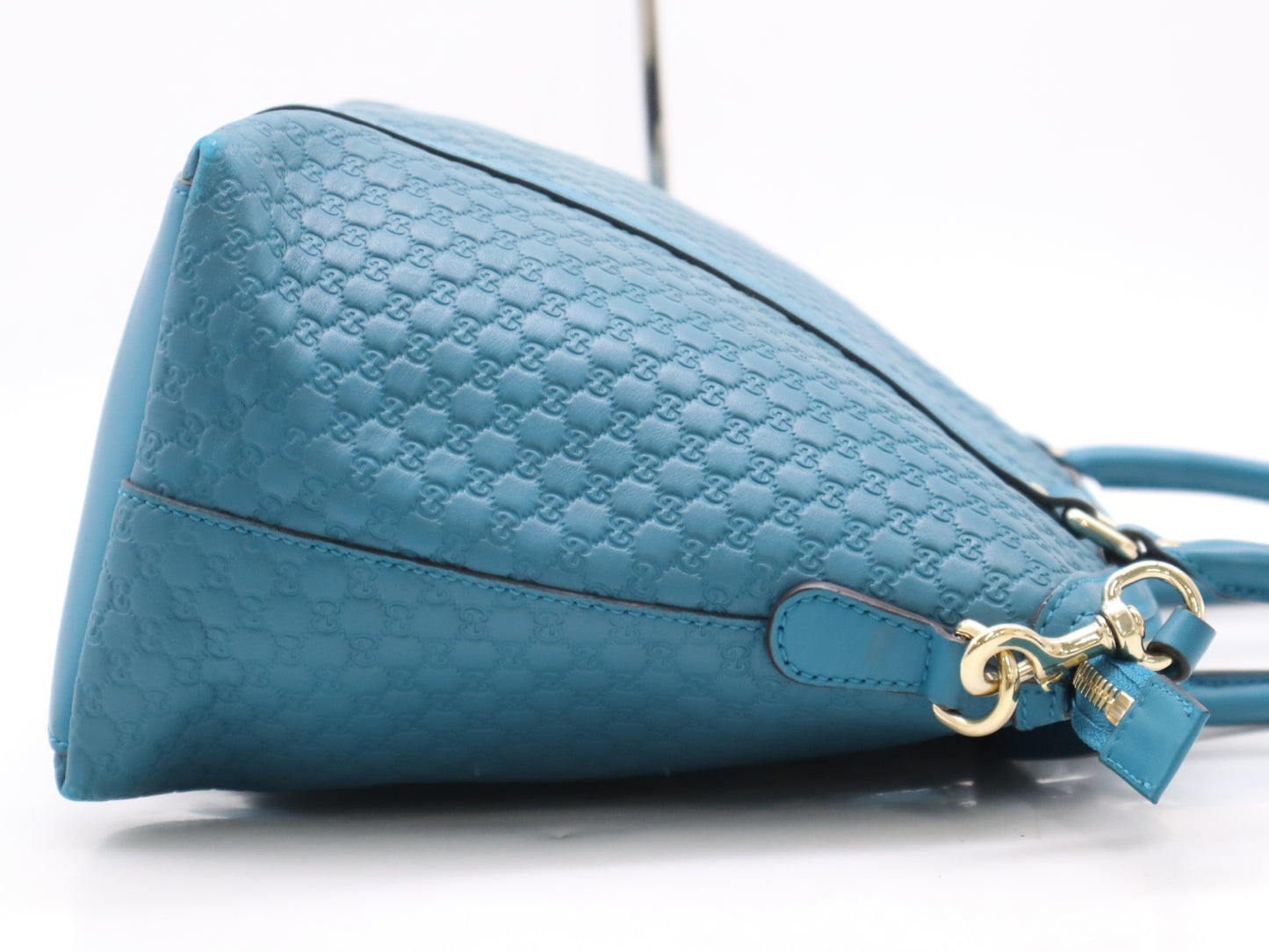 GUCCI 449657 Leather Micro Guccissima 2-Way Bag with Shoulder Strap, Turquoise Tote Bag