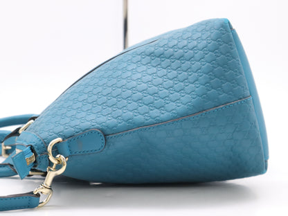 GUCCI 449657 Leather Micro Guccissima 2-Way Bag with Shoulder Strap, Turquoise Tote Bag