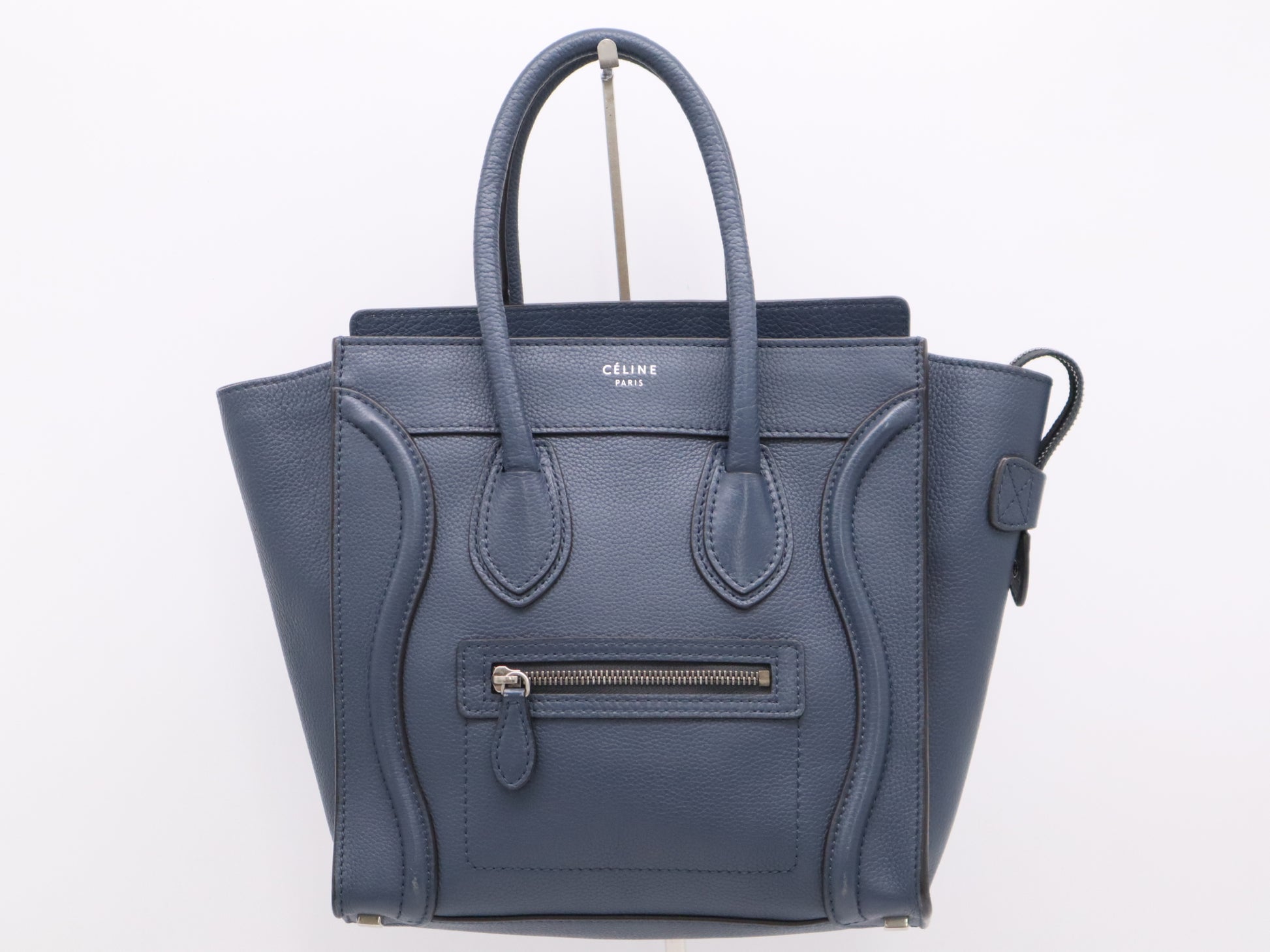 CELINE S-SA-0182 Leather Luggage Micro Shopper Handbag Blue Handbag