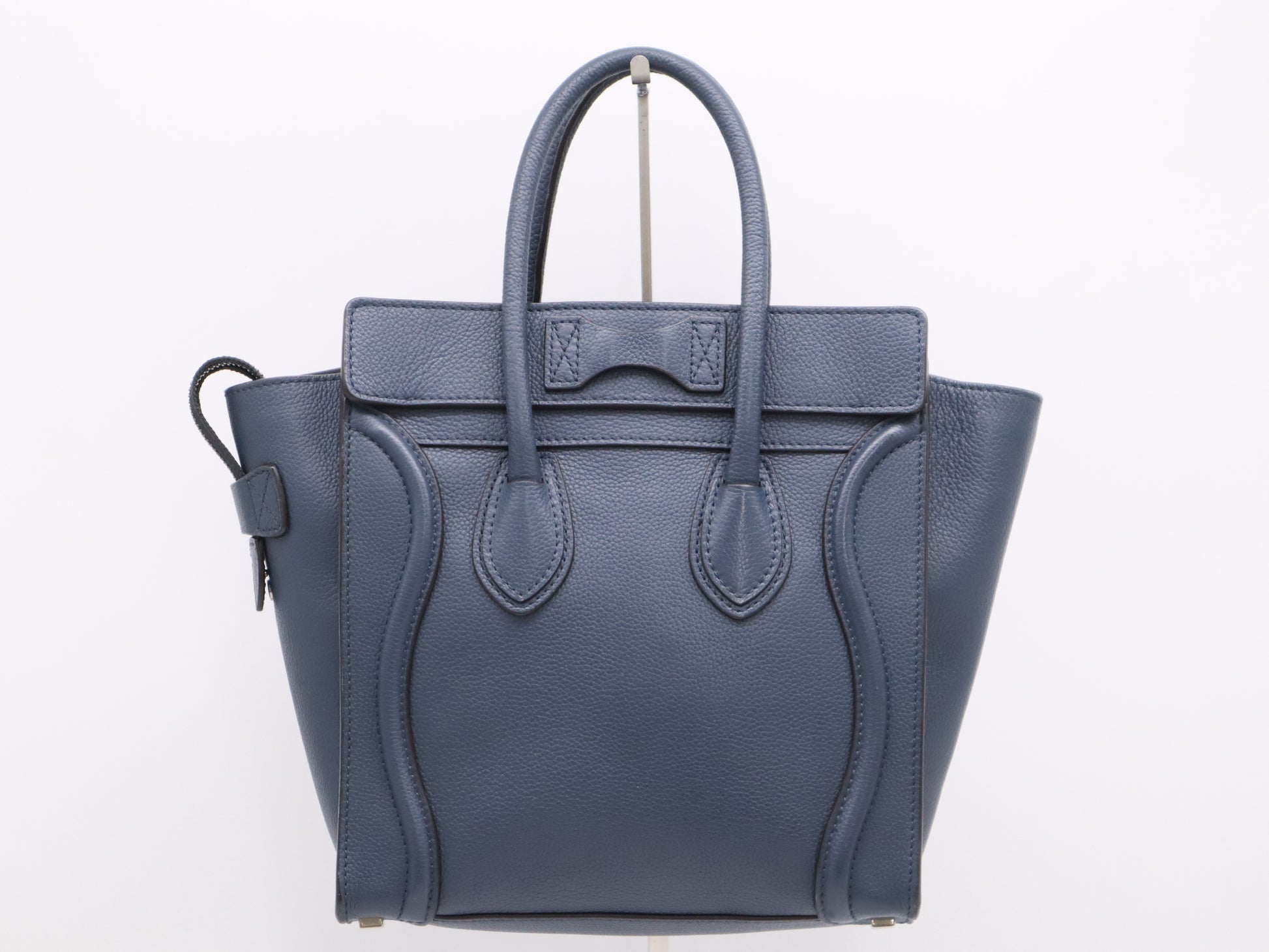 CELINE S-SA-0182 Leather Luggage Micro Shopper Handbag Blue Handbag