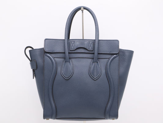 CELINE S-SA-0182 Leather Luggage Micro Shopper Handbag Blue Handbag