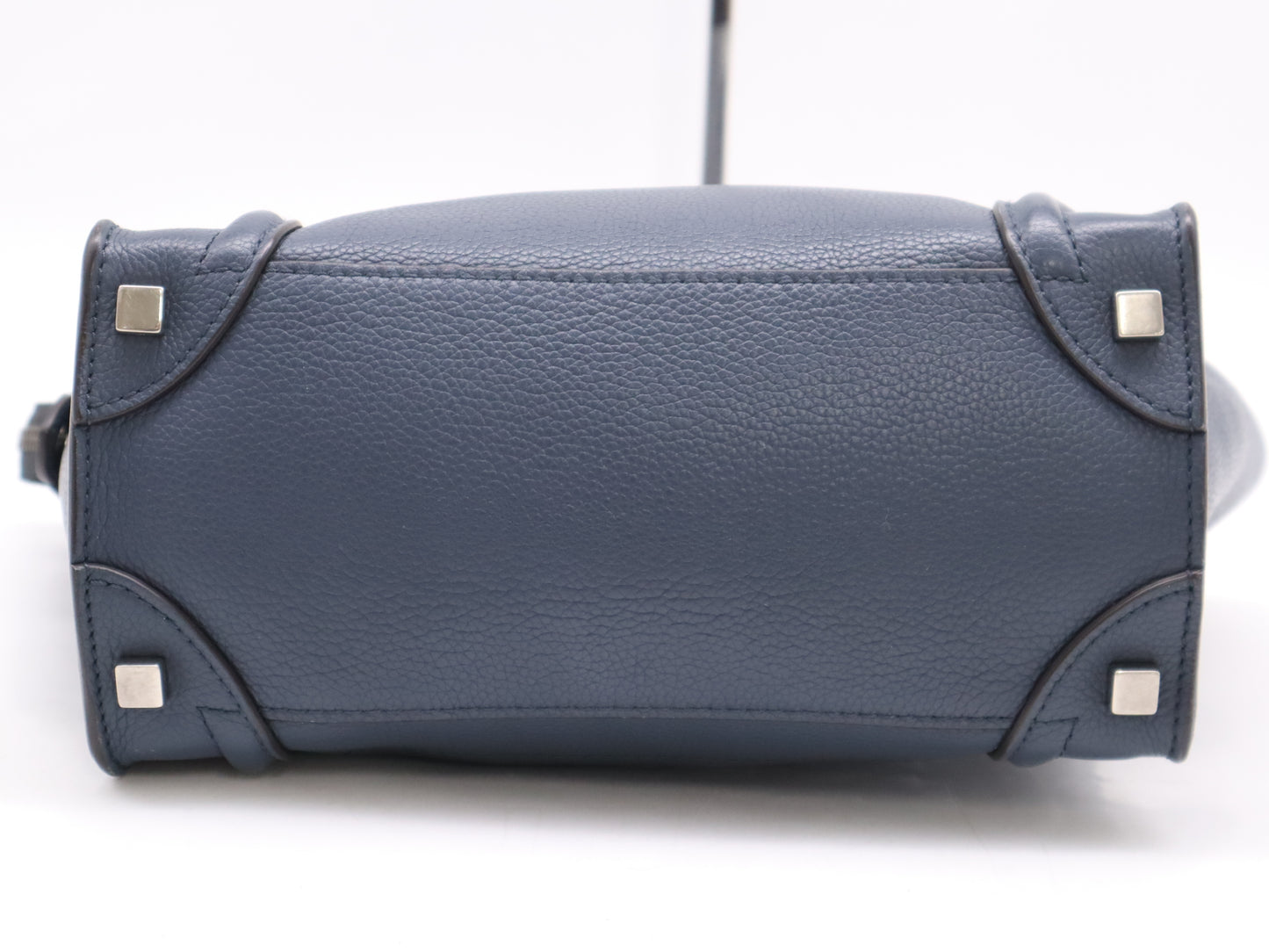 CELINE S-SA-0182 Leather Luggage Micro Shopper Handbag Blue Handbag