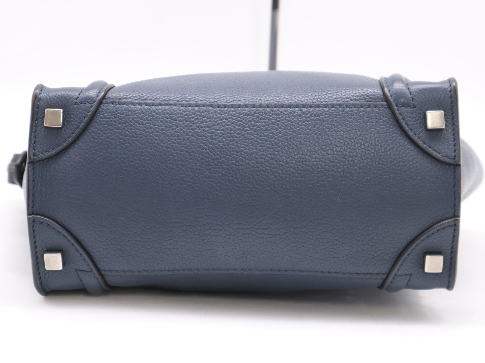 CELINE S-SA-0182 Leather Luggage Micro Shopper Handbag Blue Handbag