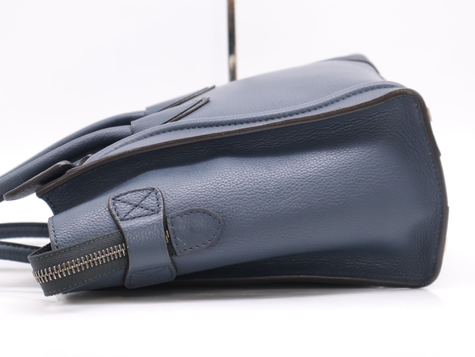 CELINE S-SA-0182 Leather Luggage Micro Shopper Handbag Blue Handbag