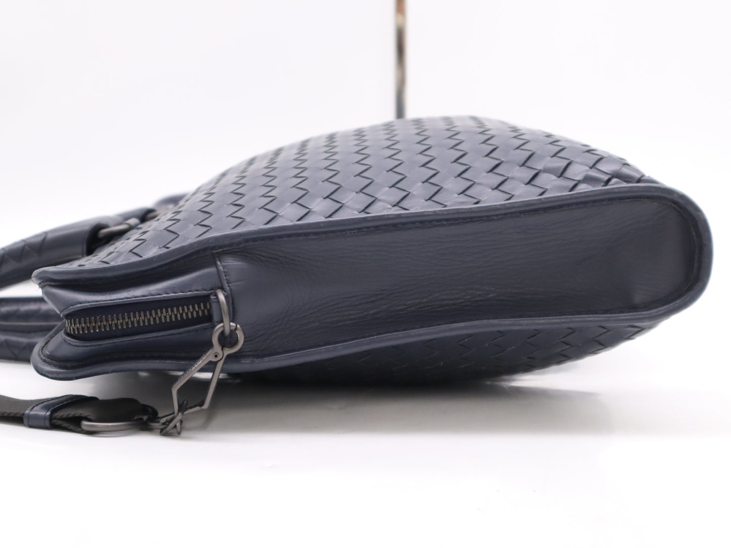 BOTTEGA VENETA Leather Intrecciato Business Bag, Blue, with Shoulder Strap