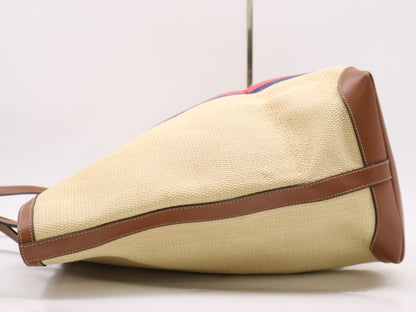 GUCCI 309552 Straw Sherry Line Tote Bag