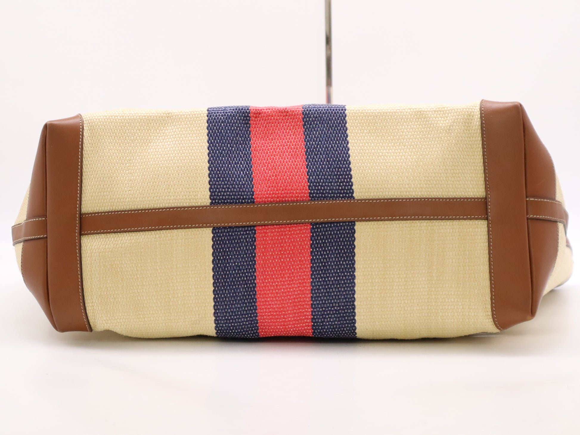 GUCCI 309552 Straw Sherry Line Tote Bag