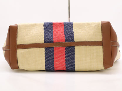 GUCCI 309552 Straw Sherry Line Tote Bag