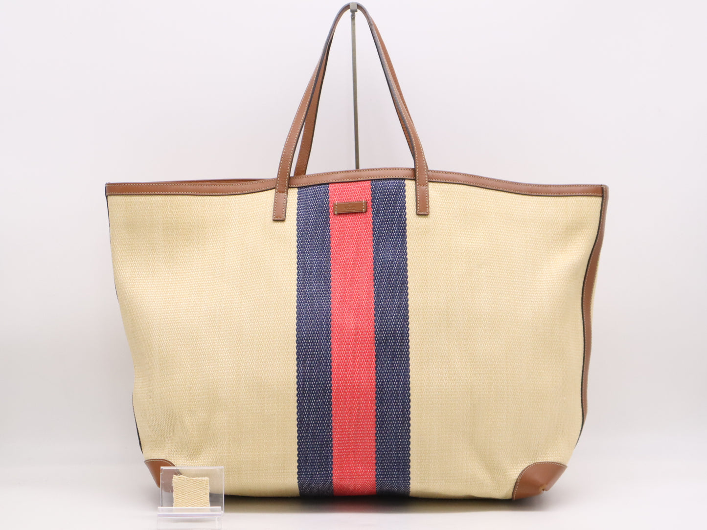 GUCCI 309552 Straw Sherry Line Tote Bag