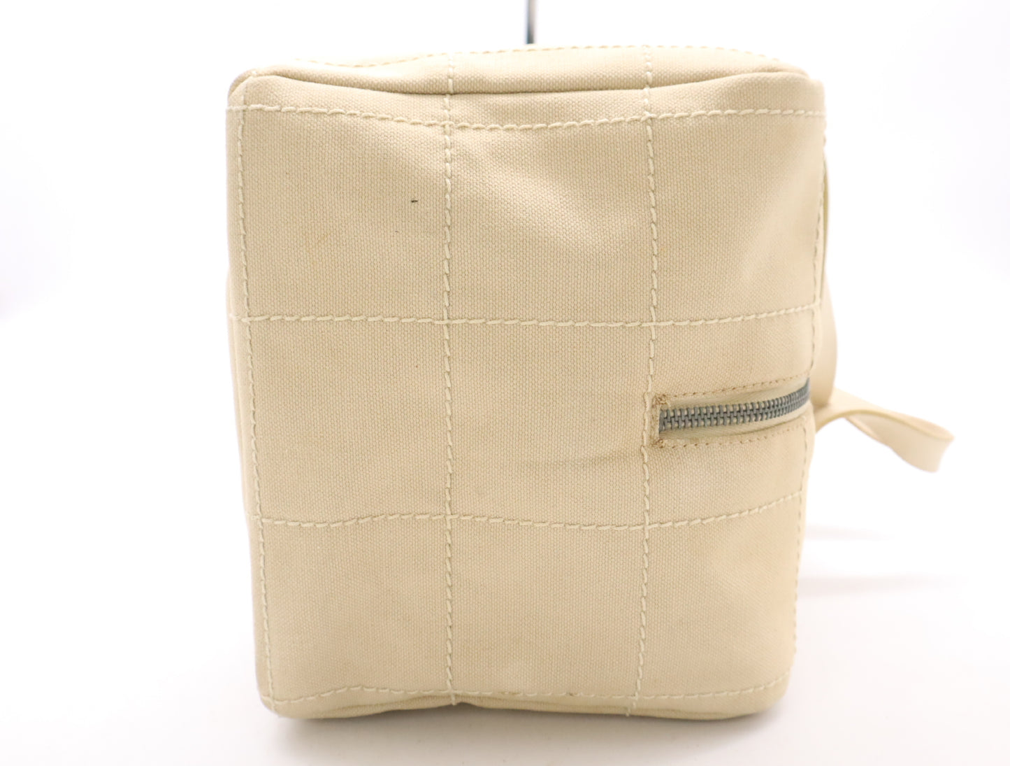 CHANEL Canvas/Leather Chocolate Bar Handbag, Beige, with Silver Hardware Seal, 8810611