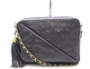 CHANEL Lambskin Matelasse 22 Shoulder Bag with Fringe, Tassel, and GD Hardware, Black Seal, 1563828