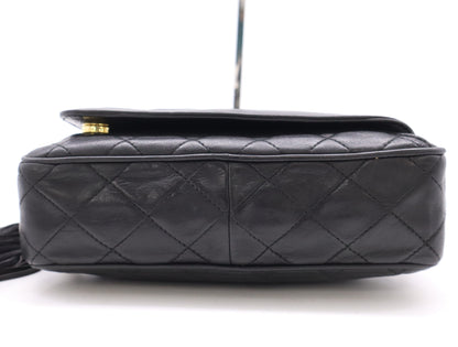 CHANEL Lambskin Matelasse 22 Shoulder Bag with Fringe, Tassel, and GD Hardware, Black Seal, 1563828