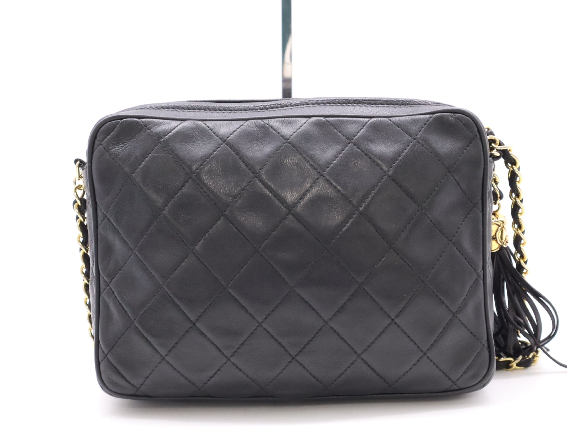 CHANEL Lambskin Matelasse 22 Shoulder Bag with Fringe, Tassel, and GD Hardware, Black Seal, 1563828