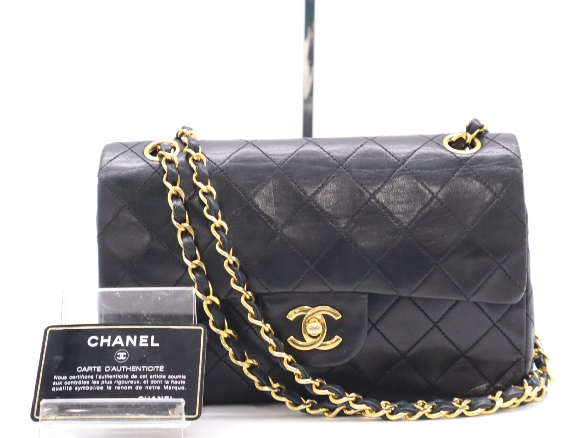 CHANEL Lambskin Matelasse 23 Double Flap Double Chain GD Hardware Black Seal Card 0775717 Shoulder Bag