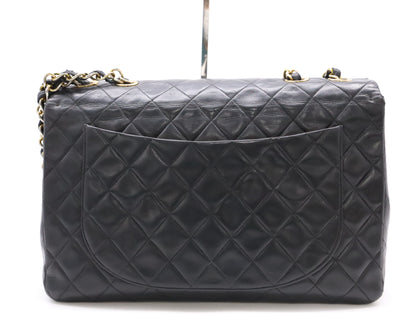 CHANEL Lambskin Deca Matelasse 34 S Flap Double Chain Turn Lock Gold Hardware Black Shoulder Bag