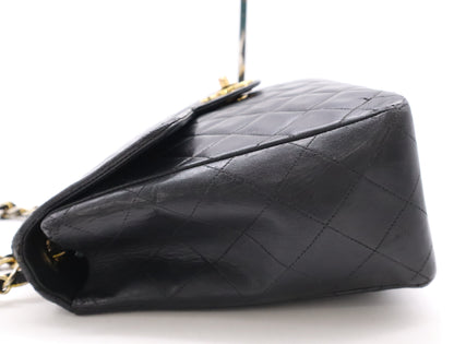 CHANEL Lambskin Deca Matelasse 34 S Flap Double Chain Turn Lock Gold Hardware Black Shoulder Bag