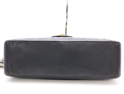 CHANEL Lambskin Deca Matelasse 34 S Flap Double Chain Turn Lock Gold Hardware Black Shoulder Bag