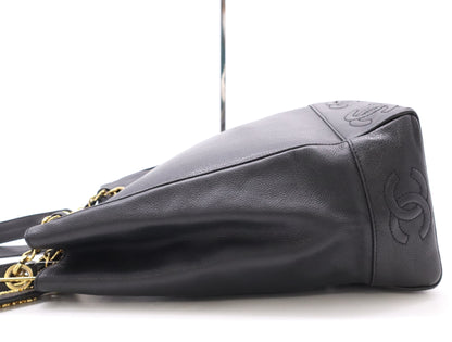 CHANEL Caviar Skin Triple Coco Chain Tote Bag with GD Hardware, Black