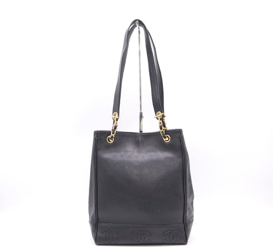 CHANEL Caviar Skin Triple Coco Chain Tote Bag with GD Hardware, Black