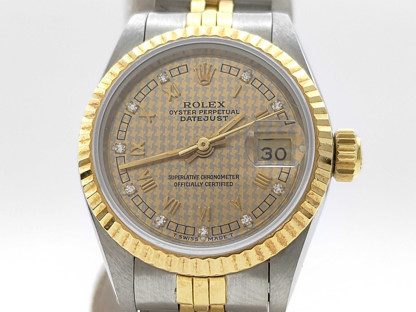 ROLEX 69173G R565295 Champagne Houndstooth Dial Jubilee Women's Watch