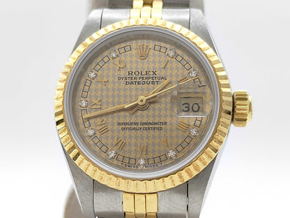 ROLEX 69173G R565295 Champagne Houndstooth Dial Jubilee Women's Watch