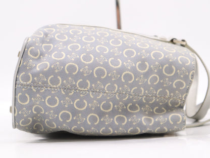 CELINE CE00/13 Canvas C Macadam Tote Bag Blue White Silver Handbag