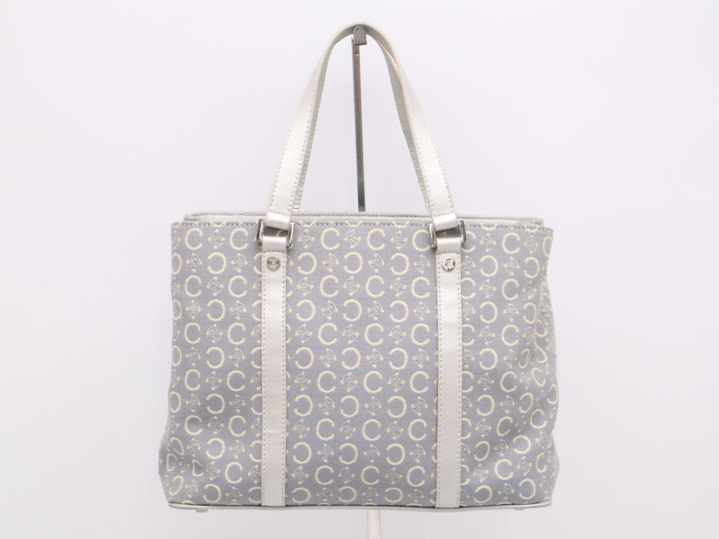CELINE CE00/13 Canvas C Macadam Tote Bag Blue White Silver Handbag