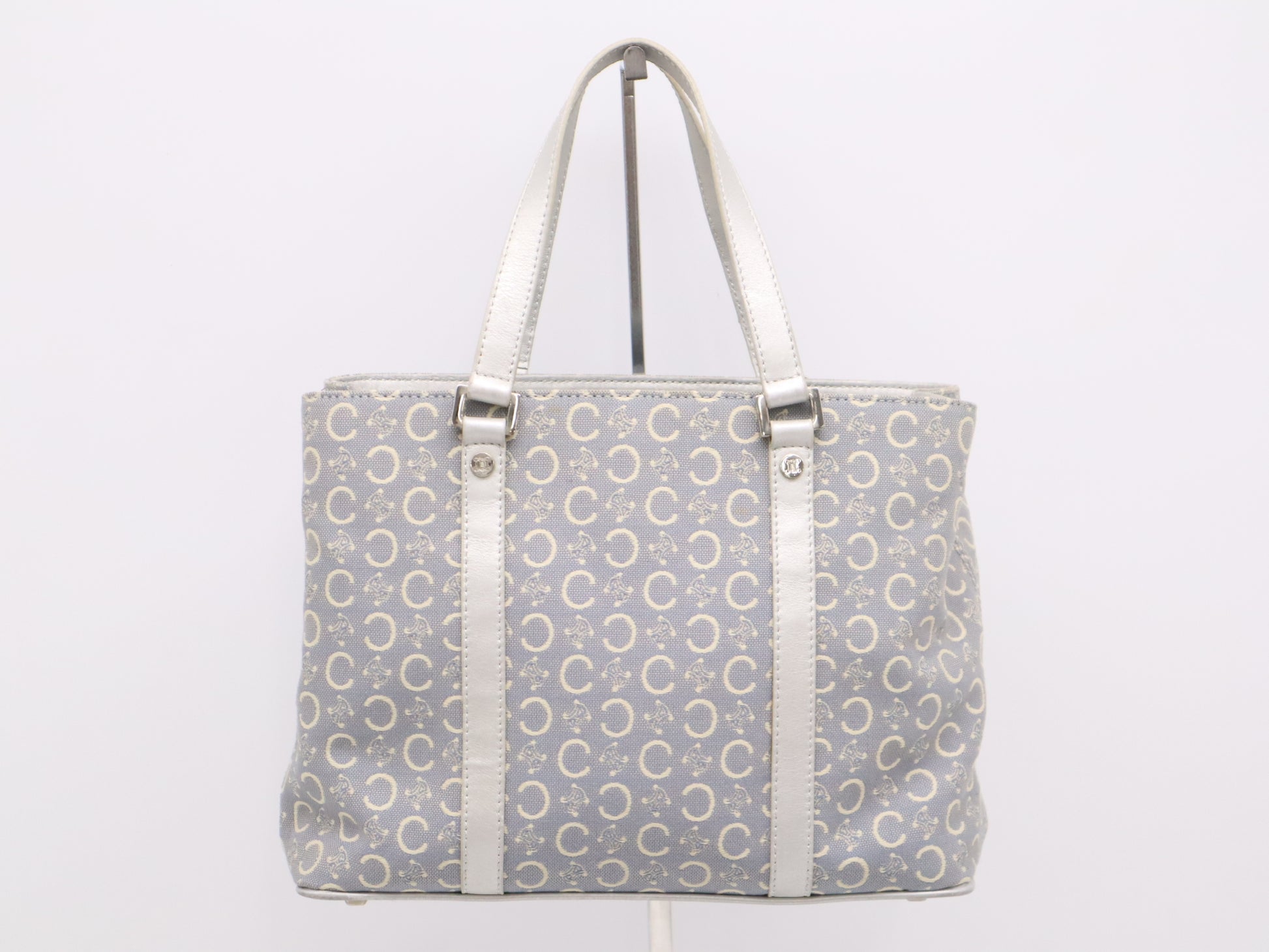 CELINE CE00/13 Canvas C Macadam Tote Bag Blue White Silver Handbag