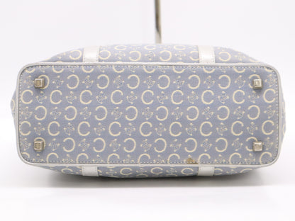 CELINE CE00/13 Canvas C Macadam Tote Bag Blue White Silver Handbag