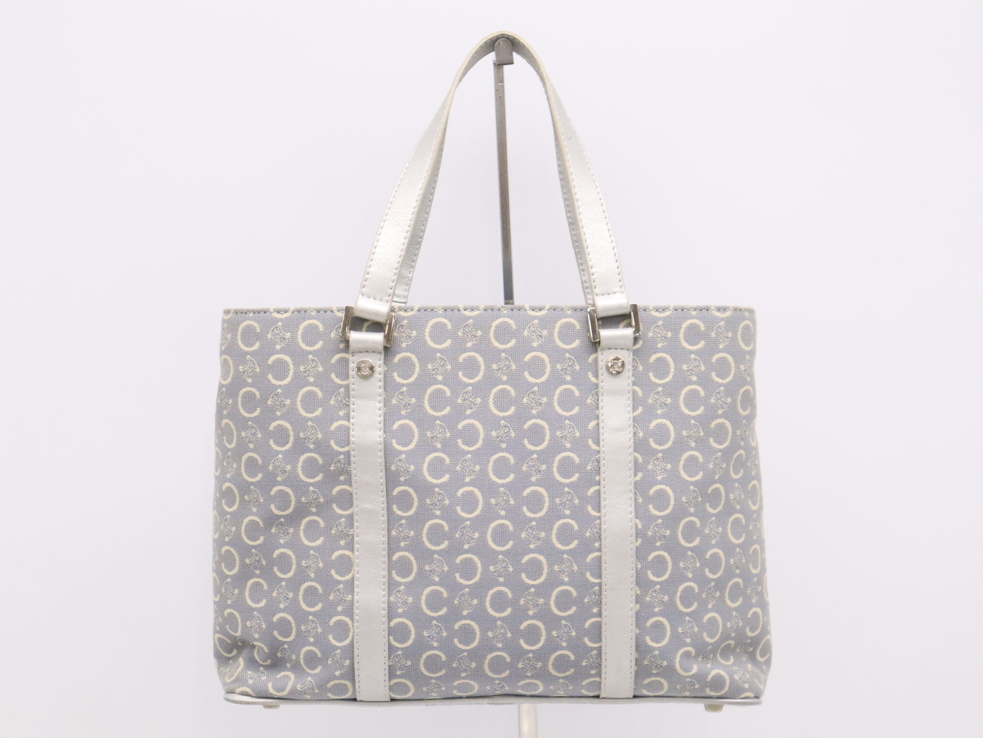 CELINE CE00/13 Canvas C Macadam Tote Bag Blue White Silver Handbag