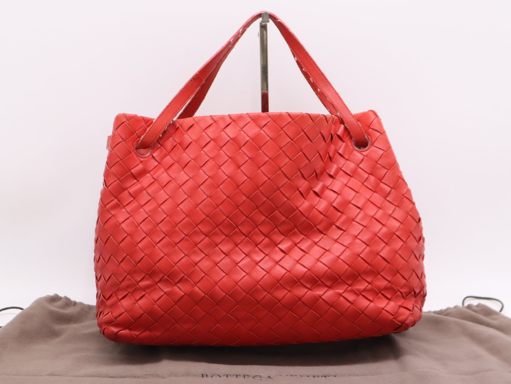 BOTTEGA VENETA Calfskin Intrecciato Tote Bag in Red with Dust Bag