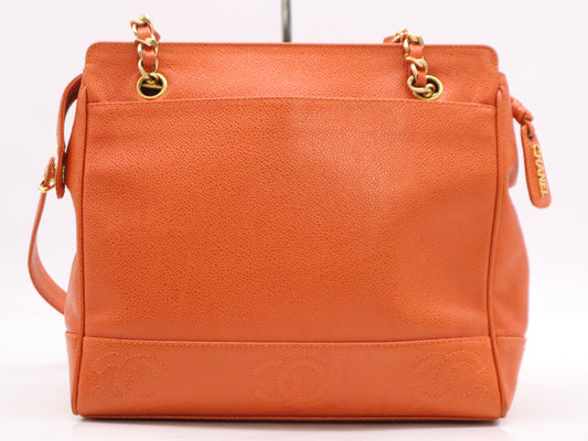 CHANEL Caviar Skin Triple Coco Mark Chain Tote Bag, Orange, GD Hardware, Seal, 4103638 Tote Bag