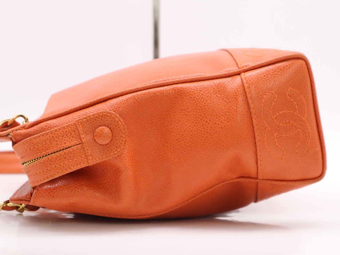 CHANEL Caviar Skin Triple Coco Mark Chain Tote Bag, Orange, GD Hardware, Seal, 4103638 Tote Bag