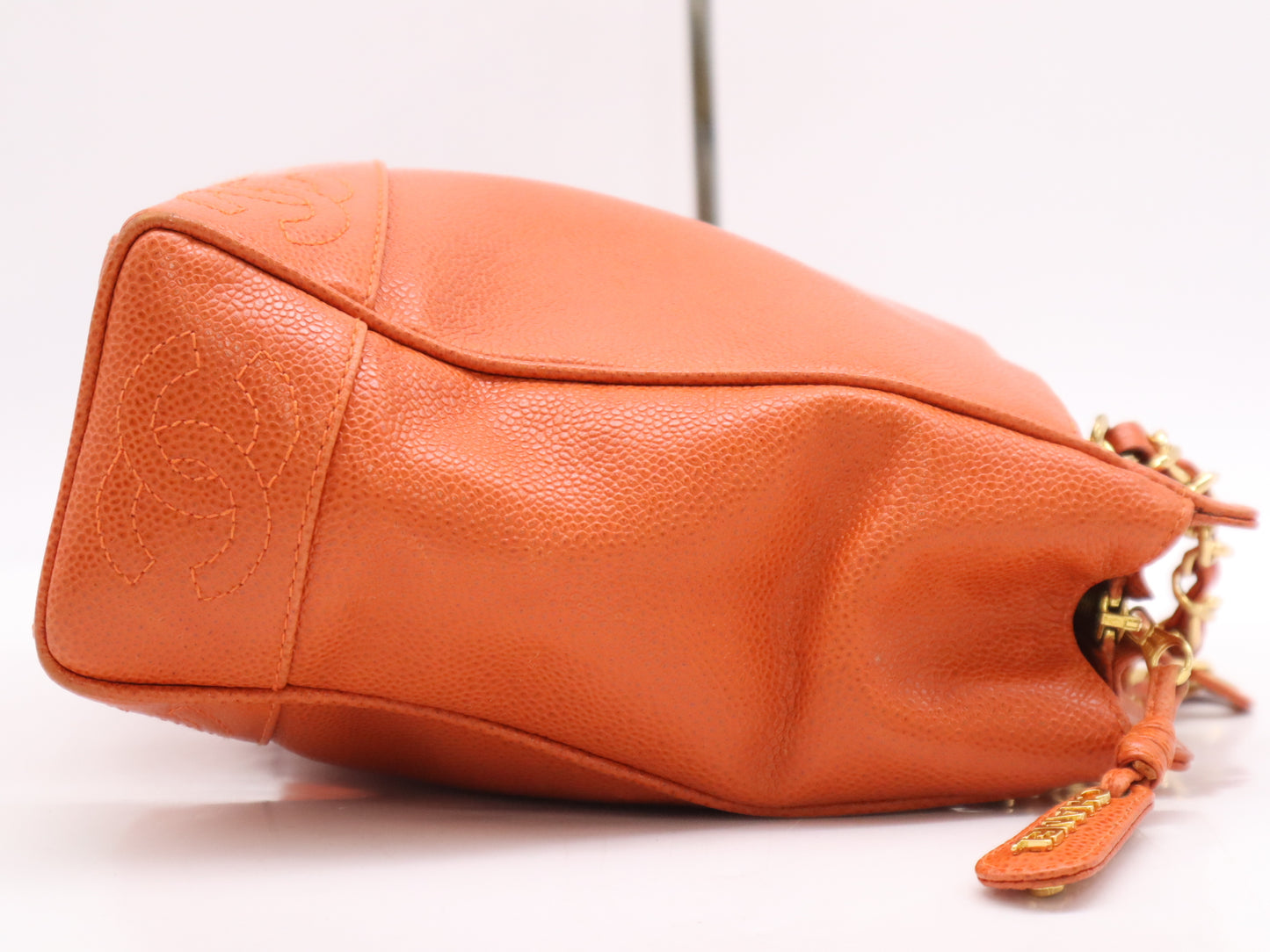 CHANEL Caviar Skin Triple Coco Mark Chain Tote Bag, Orange, GD Hardware, Seal, 4103638 Tote Bag