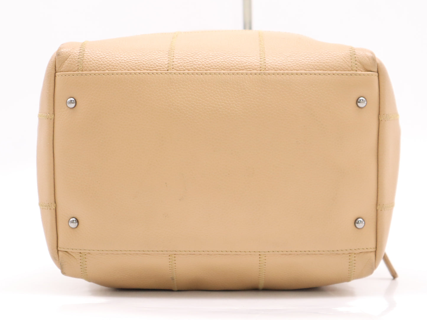 CHANEL Caviar Skin Chocolate Bar Tote Bag, Beige, Silver Hardware, Sticker, Card Included, 10103712, Handbag