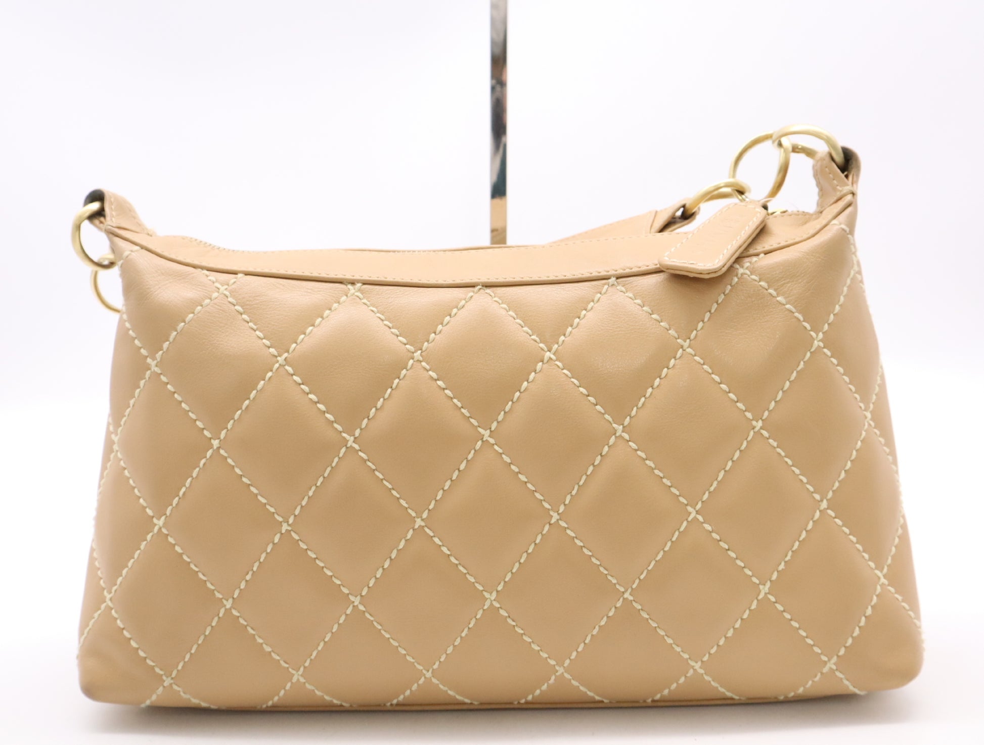 CHANEL Leather Wild Stitch One-Shoulder Bag, Beige, GD Hardware, Seal, 8019577 Shoulder Bag