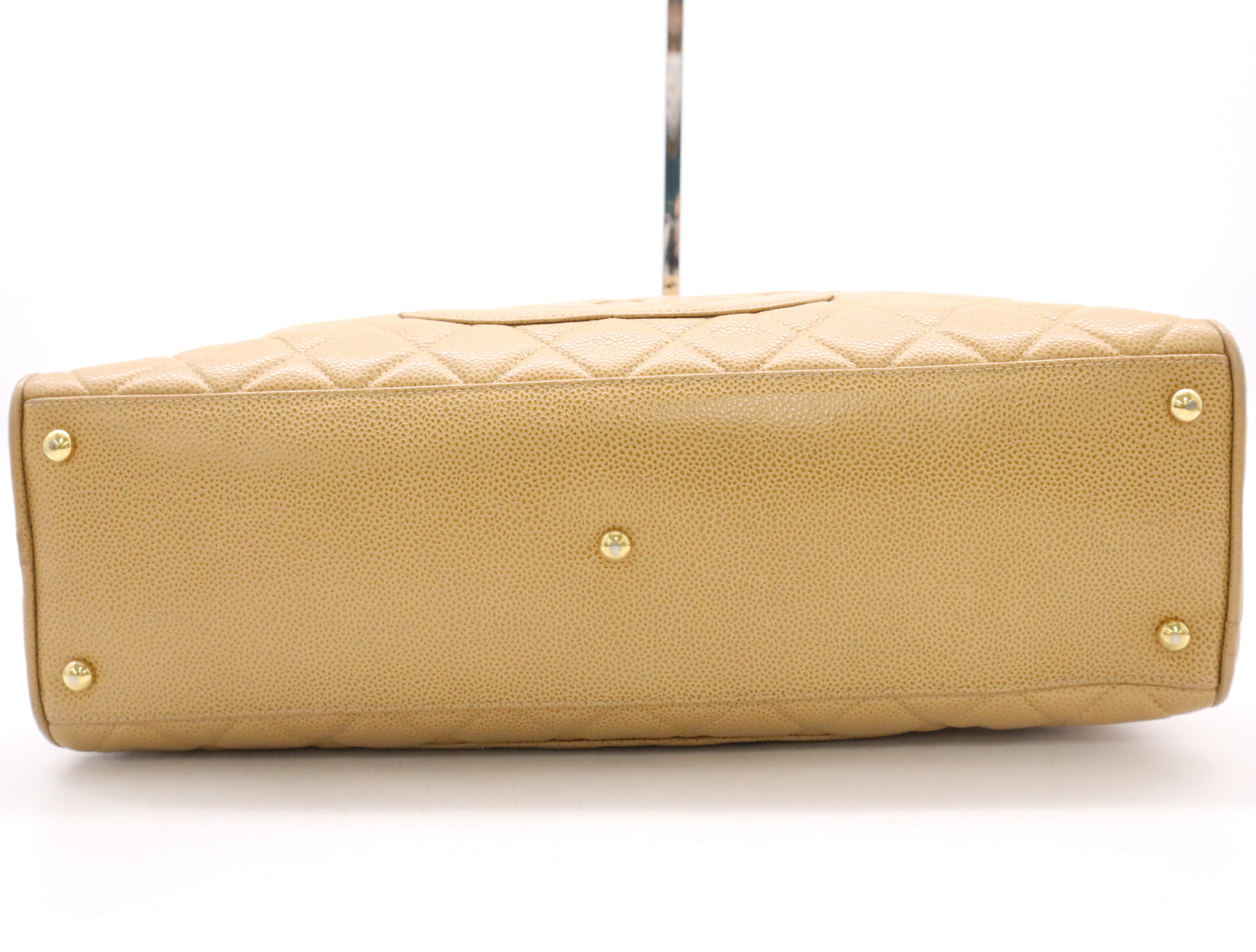 CHANEL Caviar Skin Matelasse Coco Mark Bowling Bag Handbag Beige GD Hardware Card Holder Sticker 8163900 Handbag