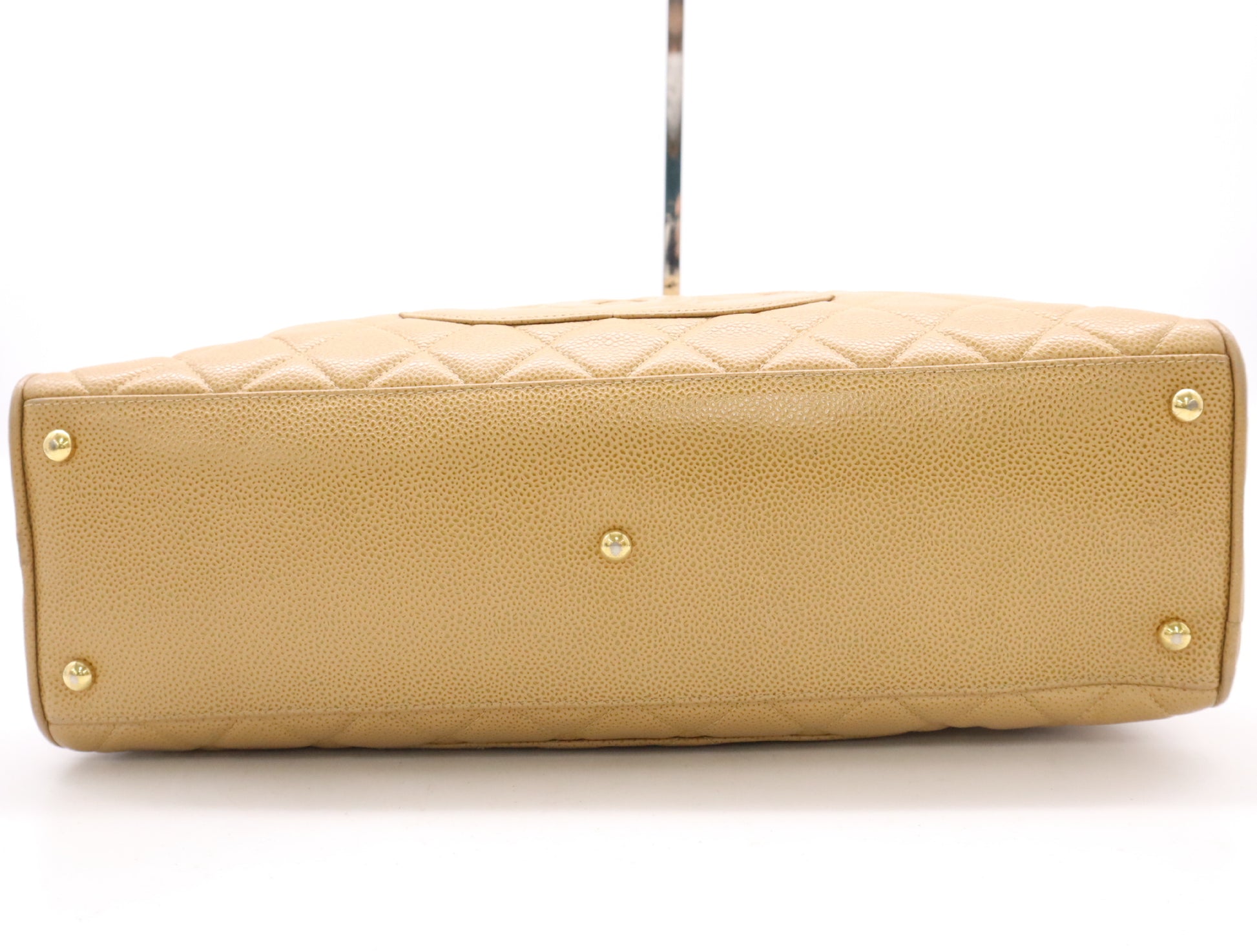 CHANEL Caviar Skin Matelasse Coco Mark Bowling Bag Handbag Beige GD Hardware Card Holder Sticker 8163900 Handbag