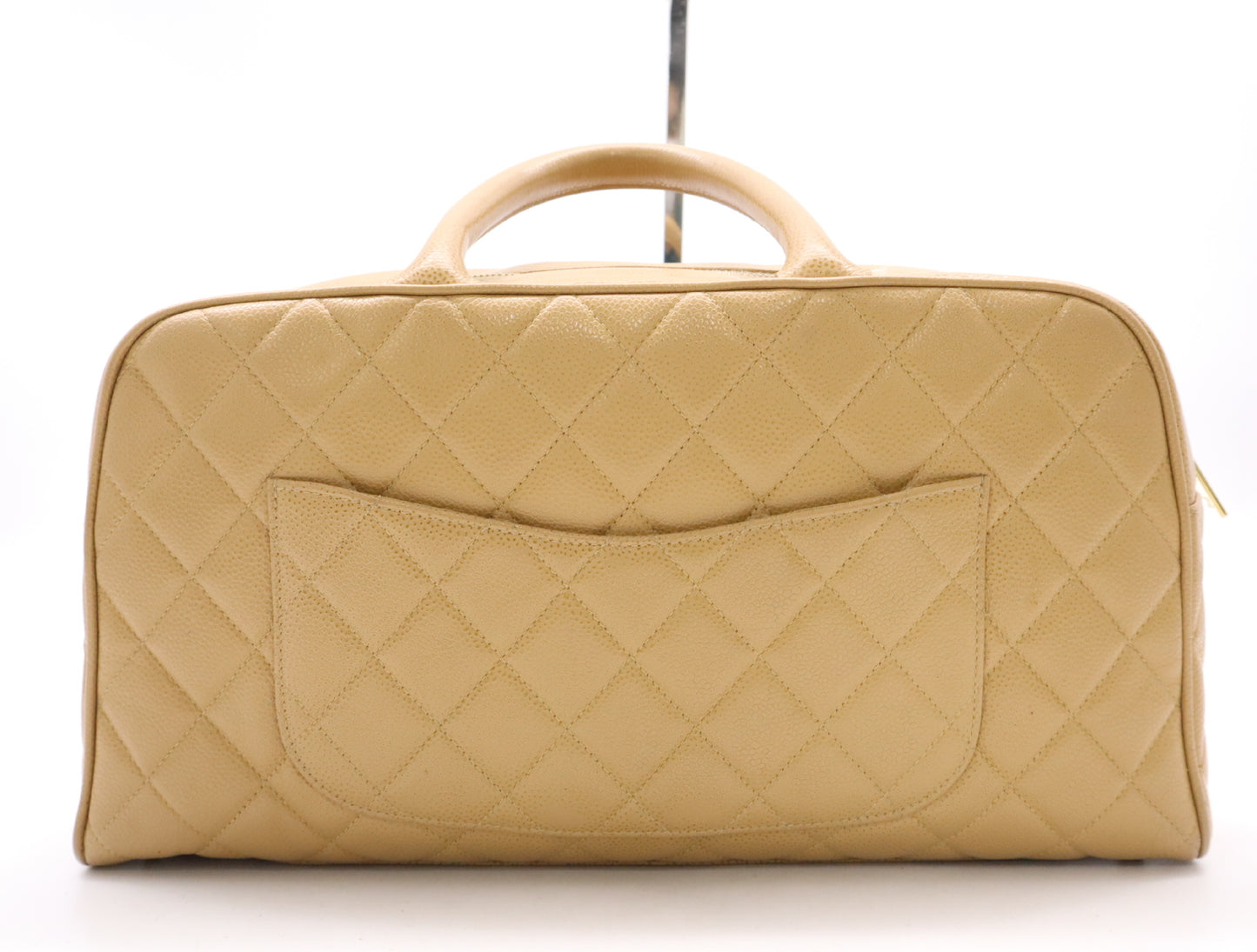 CHANEL Caviar Skin Matelasse Coco Mark Bowling Bag Handbag Beige GD Hardware Card Holder Sticker 8163900 Handbag