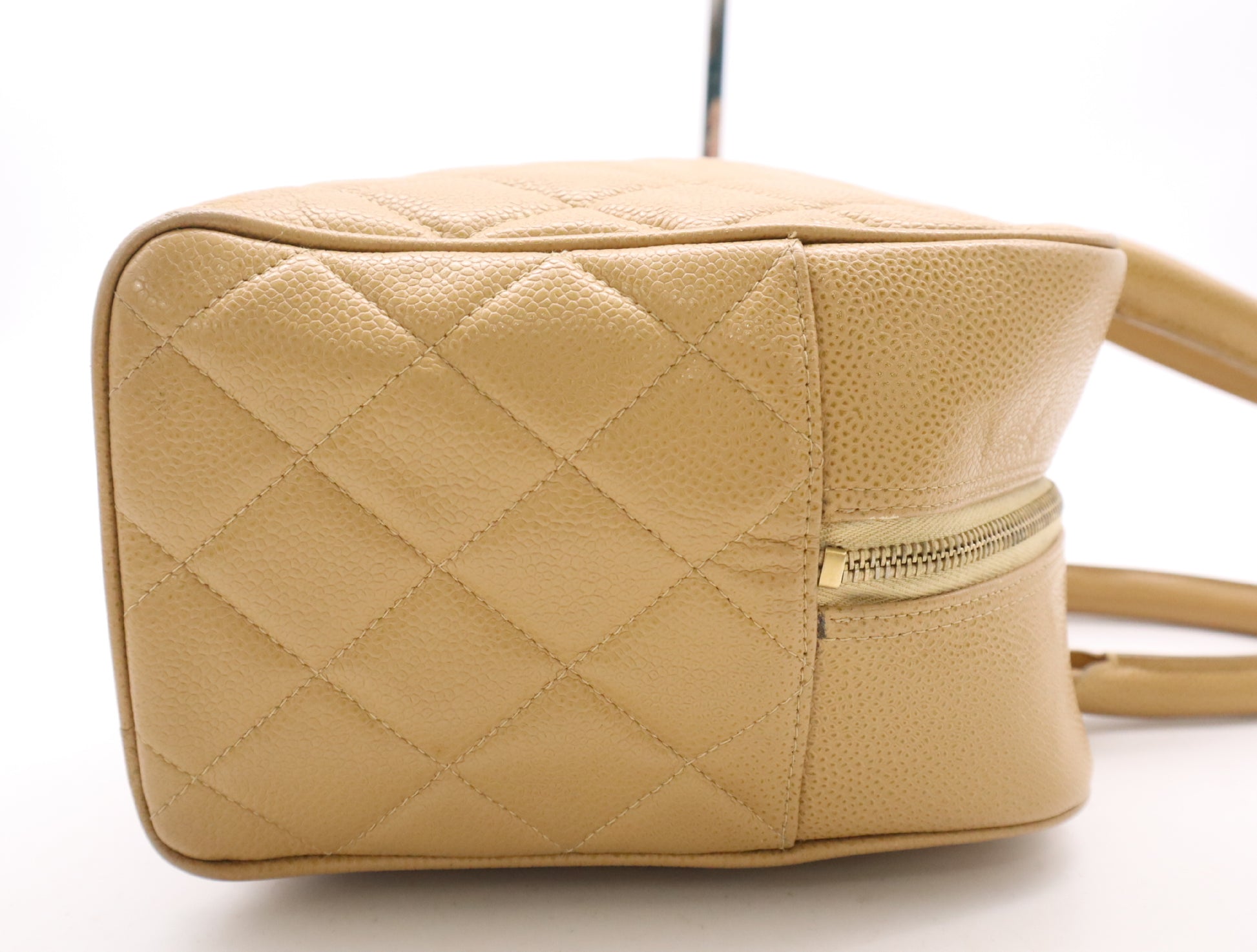 CHANEL Caviar Skin Matelasse Coco Mark Bowling Bag Handbag Beige GD Hardware Card Holder Sticker 8163900 Handbag