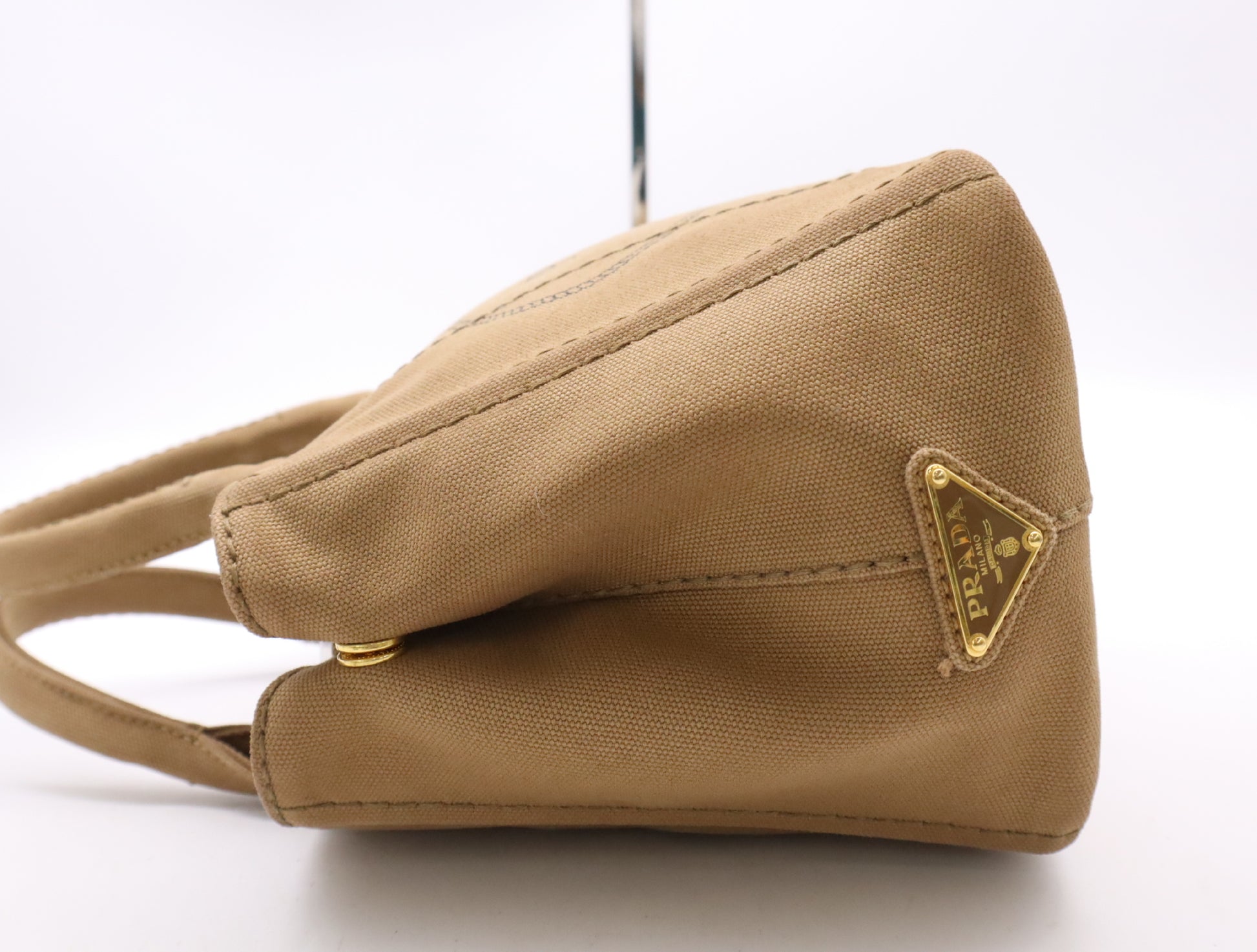 PRADA Canvas Canapa Tote Mini 2-Way Brown with GD Hardware and Shoulder Strap