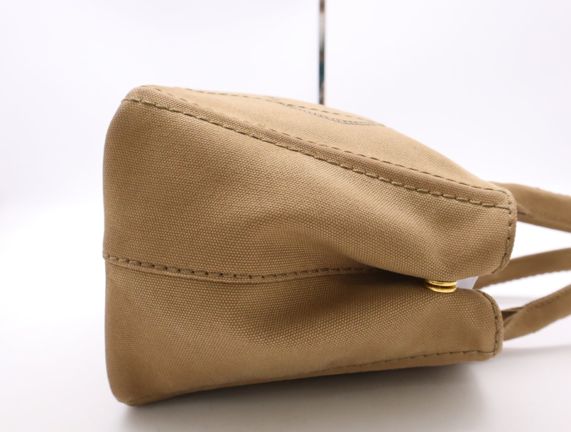 PRADA Canvas Canapa Tote Mini 2-Way Brown with GD Hardware and Shoulder Strap