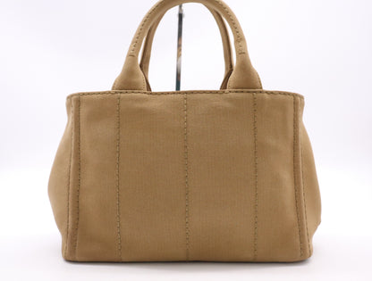PRADA Canvas Canapa Tote Mini 2-Way Brown with GD Hardware and Shoulder Strap