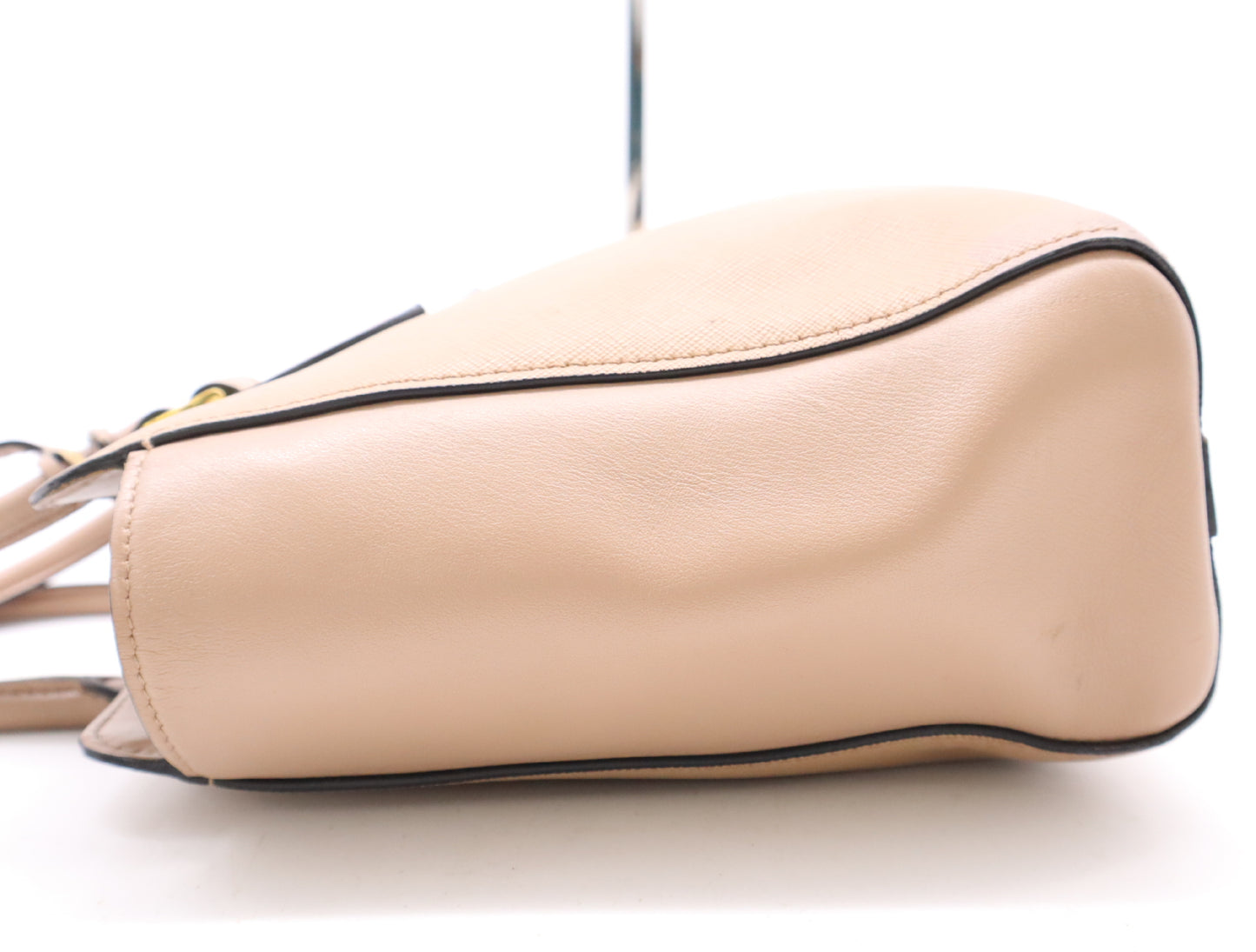 PRADA 2-way leather handbag in pink with GD hardware, shoulder strap, and clochette.