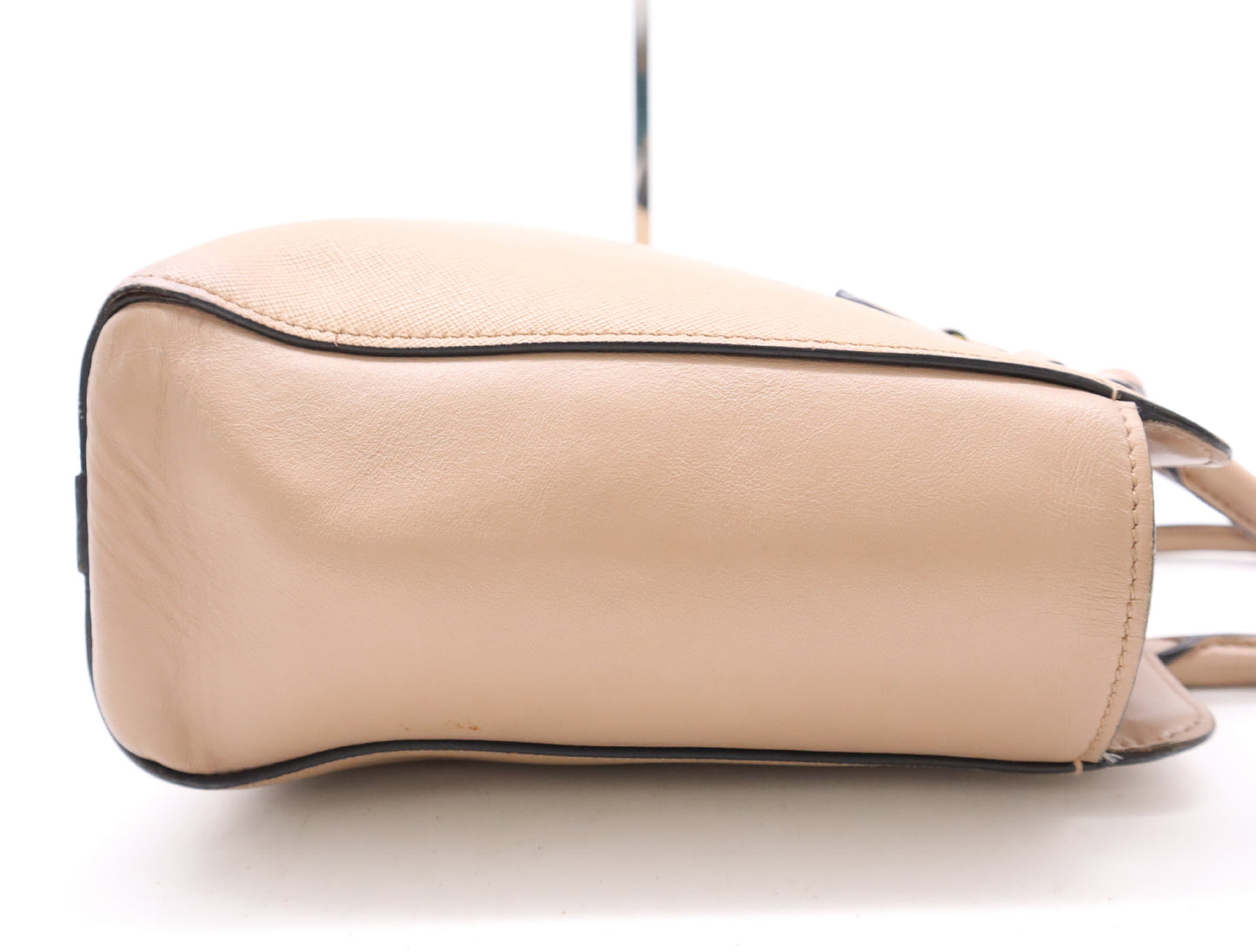 PRADA 2-way leather handbag in pink with GD hardware, shoulder strap, and clochette.