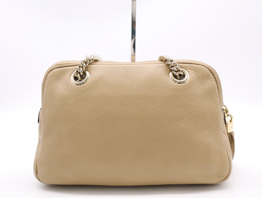 GUCCI 308983 Leather Soho Fringe Chain Shoulder Bag Beige