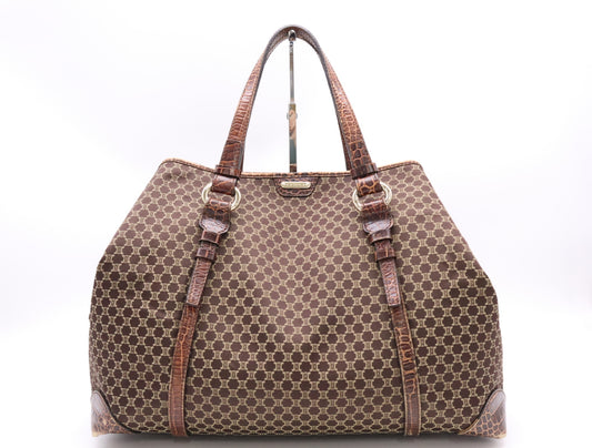 CELINE Canvas x Leather Macadam Crocodile Embossed Tote Bag Brown Tote Bag