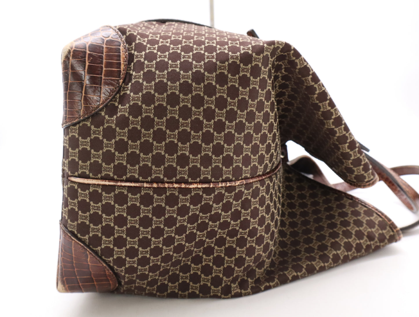 CELINE Canvas x Leather Macadam Crocodile Embossed Tote Bag Brown Tote Bag