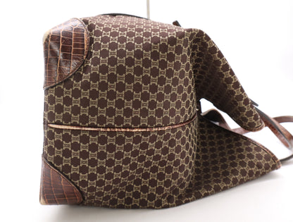 CELINE Canvas x Leather Macadam Crocodile Embossed Tote Bag Brown Tote Bag